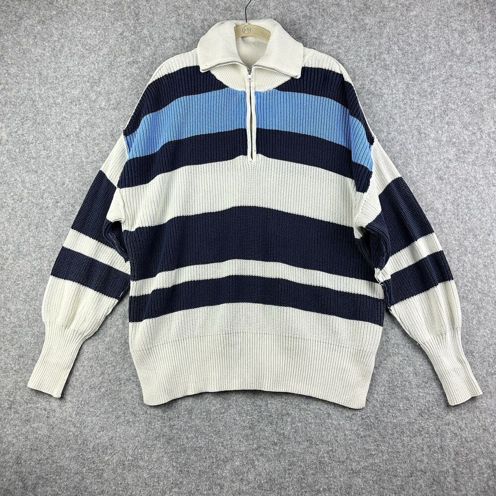 Aerie Beyond Oversize Sweater Womens XXS Rugby Stripe 1/4 Zip Heavyweight Knit